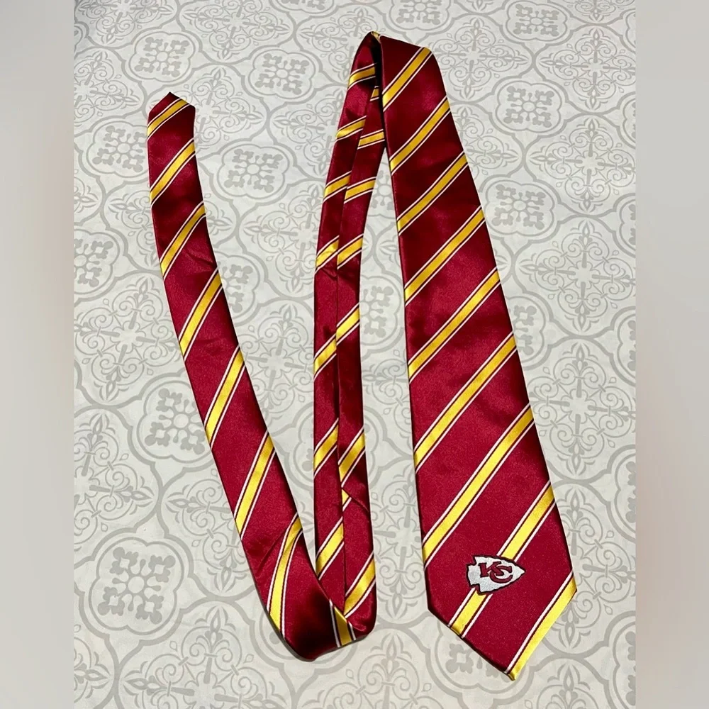 NFL Kansas City Chiefs Red, White, & Yellow Men's Striped Tie w/ logo at bottom